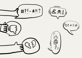 Social media doodle vector, social bullying concept