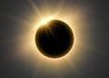 beautiful full solar eclipse with bright rays for spiritual energy vector